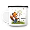 Auf dem Bild ist das Produkt: Kindertasse Emaille Campingbecher Fuchs Baum Schmetterlinge personalisiert Wunschname Name Geschenk Geburtstag, Ostergeschenk zum Preis von €18.9 abgebildet.