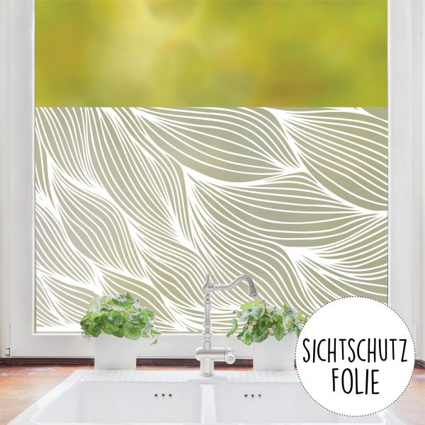 Auf dem Bild ist das Produkt: Sichtschutzfolie Fenster Küche Blätter Linien Fensterfolie Fensterdeko Milchglasfolie zum Preis von €24.9 abgebildet.