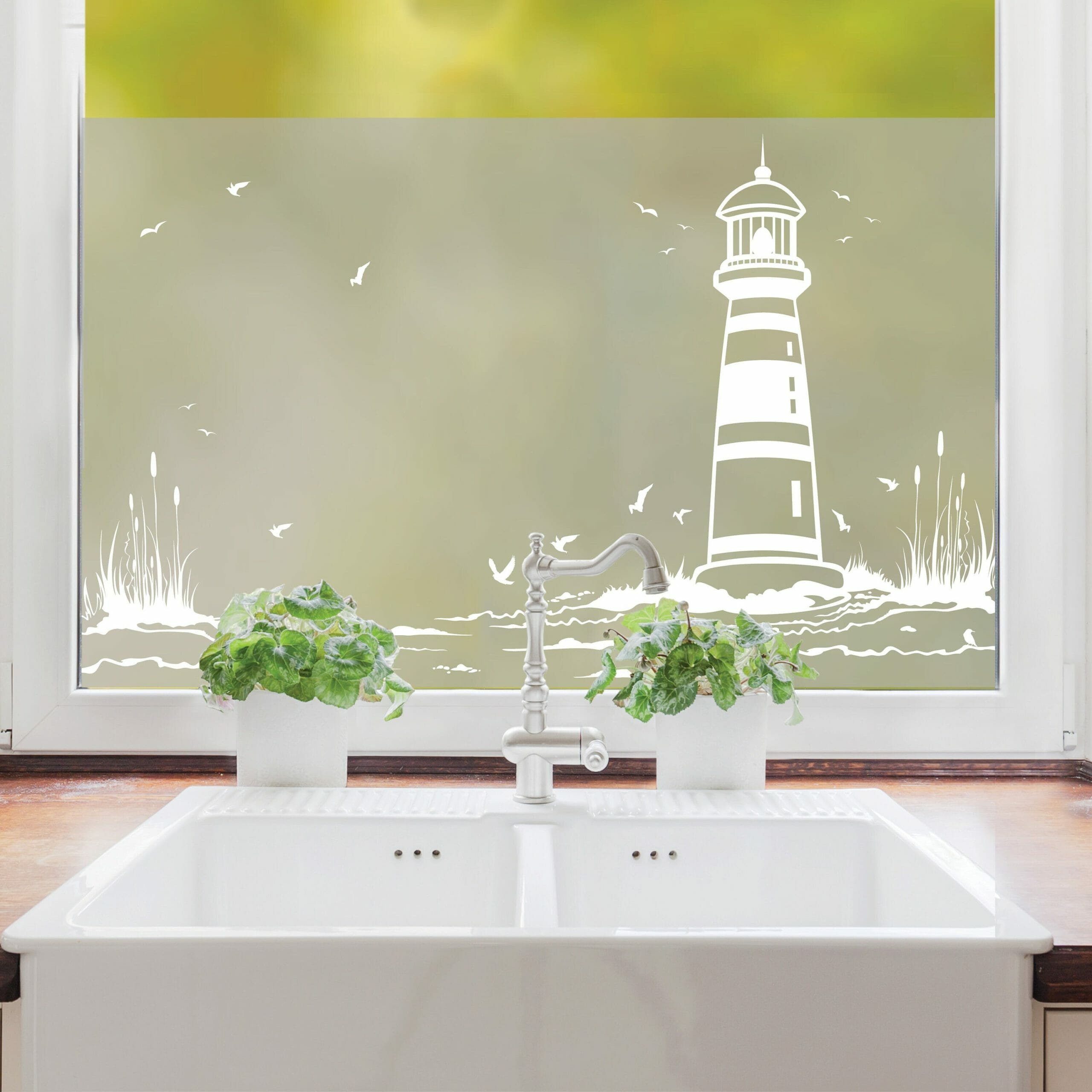 Sichtschutzfolie Leuchtturm maritime Fensterfolie Fensterdeko Milchglasfolie