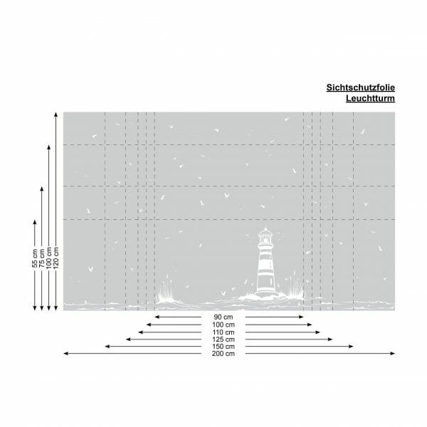 Auf dem Bild ist das Produkt: Sichtschutzfolie Leuchtturm maritime Fensterfolie Fensterdeko Milchglasfolie zum Preis von €34.90 abgebildet.