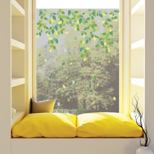 Auf dem Bild ist das Produkt: Sichtschutzfolie mit Blättern an Zweigen Fensterfolie Fensterdeko Milchglasfolie Fenster Folie zum Preis von €24.9 abgebildet.