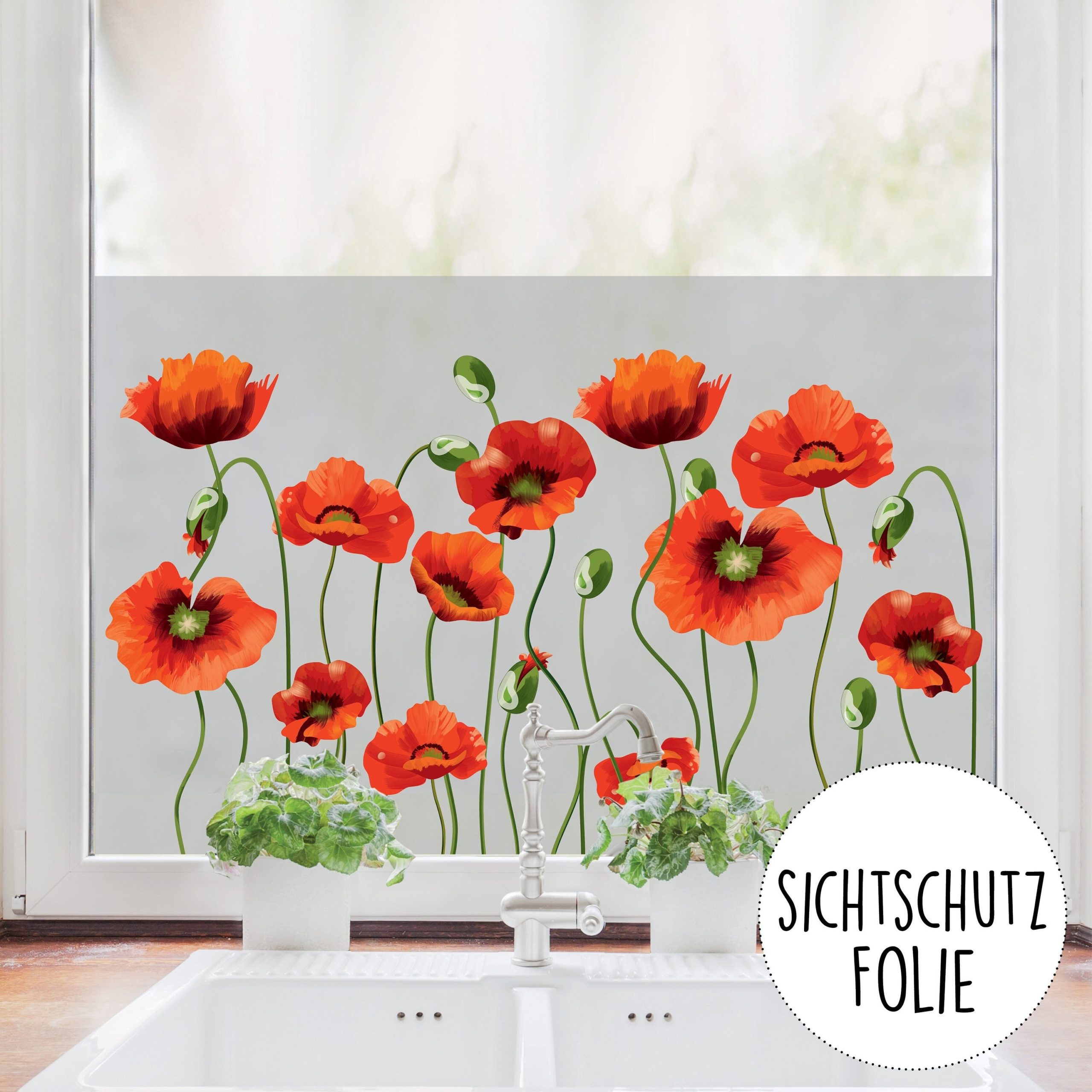 Fensterdeko | mit Wandtattoo Fensterfolie Sichtschutzfolie Loft Milchglasfolie Mohnblumen