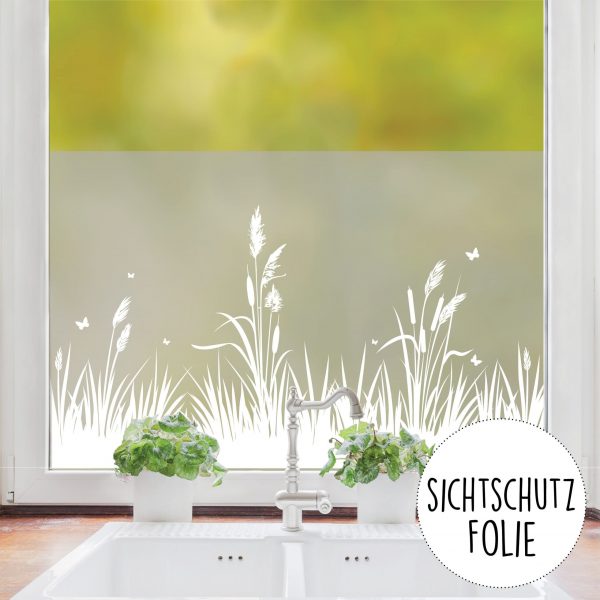 Auf dem Bild ist das Produkt: Sichtschutzfolie Schilf maritim Fensterfolie Fensterdeko Milchglasfolie zum Preis von €34.90 abgebildet.