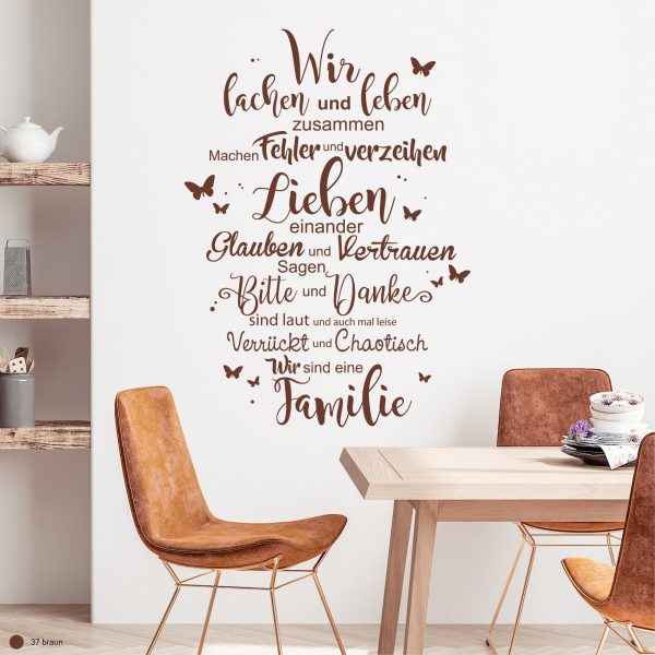 Auf dem Bild ist das Produkt: Wandtattoo Schriftzug Familie mit Schmetterlingen, Dekoration, Einrichtung zum Preis von €29.9 abgebildet.
