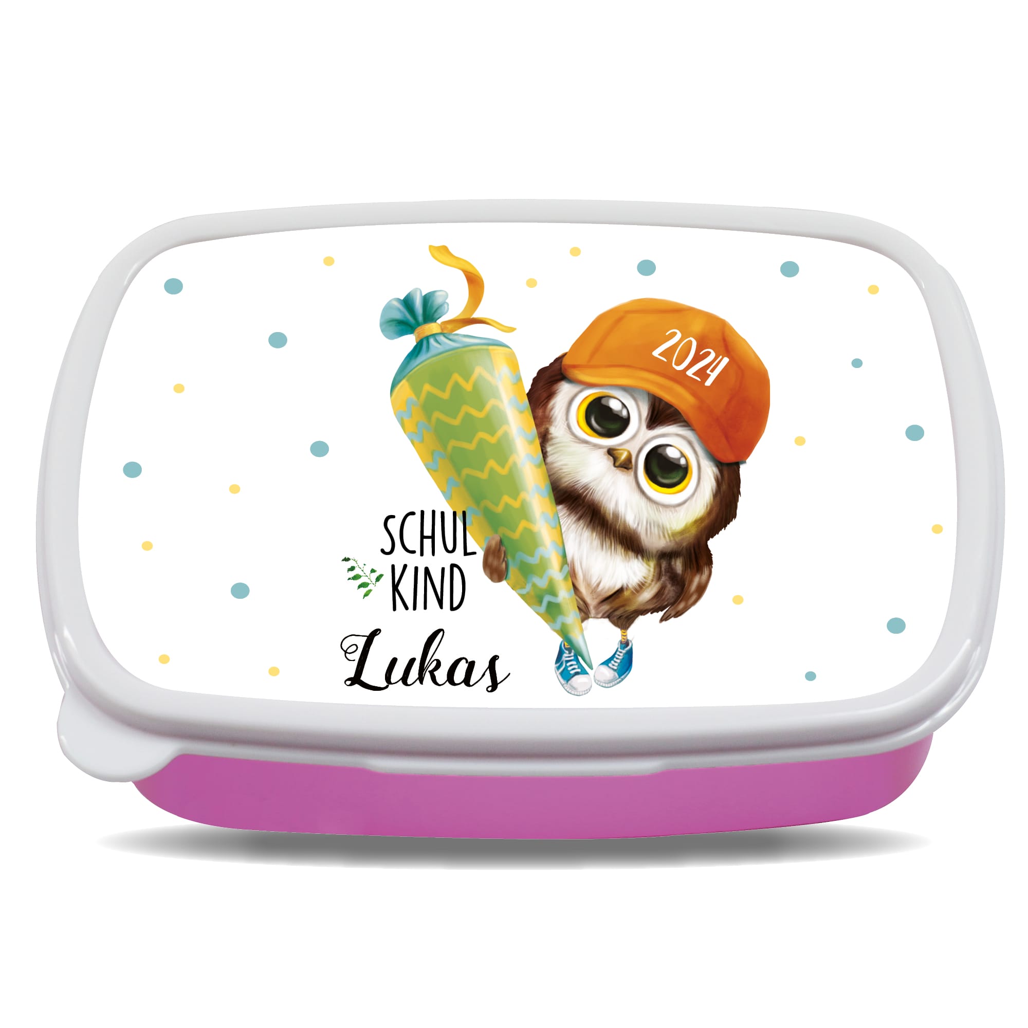 Auf dem Bild ist das Produkt: Personalisierte Brotdose mit Name Eule Schultüte Wunschname Geschenk Einschulung Geburtstag Schulanfang BPA-frei zum Preis von €19.9 abgebildet.