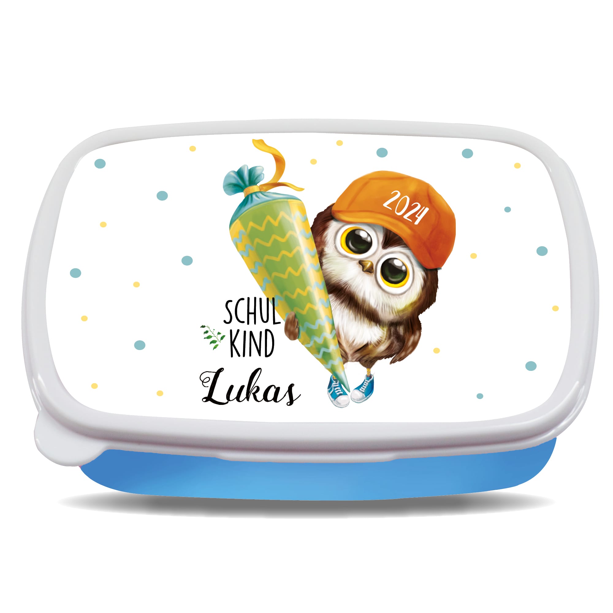 Auf dem Bild ist das Produkt: Personalisierte Brotdose mit Name Eule Schultüte Wunschname Geschenk Einschulung Geburtstag Schulanfang BPA-frei zum Preis von €19.9 abgebildet.