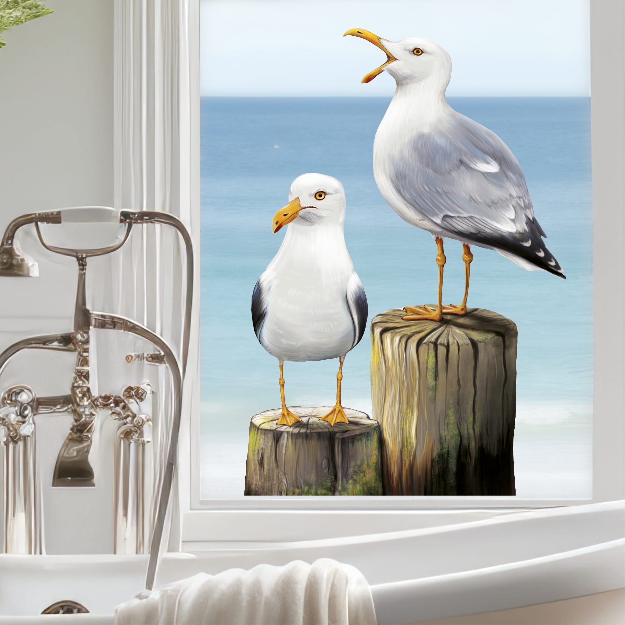Fensterbild Frühling Möwen Möwe maritim Ostsee Urlaub Fensterdeko Kinderzimmer Kind Osterdeko Frühlingsdeko Vögel