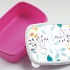 Auf dem Bild ist das Produkt: Brotdose Aquarell Blätter floral personalisiert mit dem Wunschnamen, kratz- und bruchsicher, Geschenk Geburtstag, Ostergeschenk zum Preis von €19.9 abgebildet.