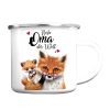 Auf dem Bild ist das Produkt: Emaille Campingbecher Fuchs Beste Oma der Welt Kaffeetasse Geschenk Muttertag Großmutter zum Preis von €18.90 abgebildet.
