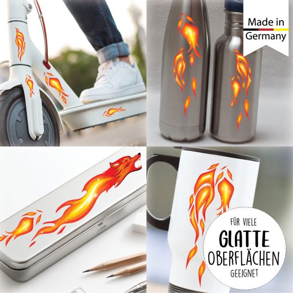 Auf dem Bild ist das Produkt: Fahrradaufkleber Wolf aus Flamen Feuer 21 Sticker Fahrrad Sticker Fahrraddesign Geburtstagsgeschenk zum Preis von €12.90 abgebildet.