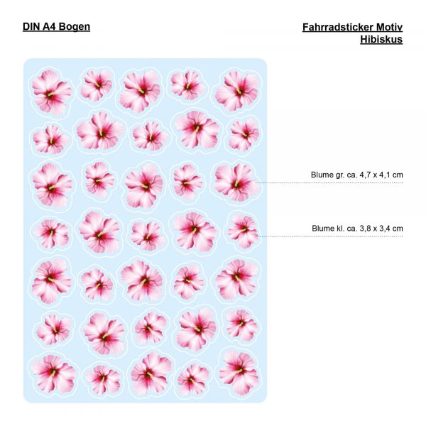 Auf dem Bild ist das Produkt: Fahrradaufkleber 35 Hibiskus Blüten Blumen Fahrrad Sticker Fahrraddesign zum Preis von €12.90 abgebildet.