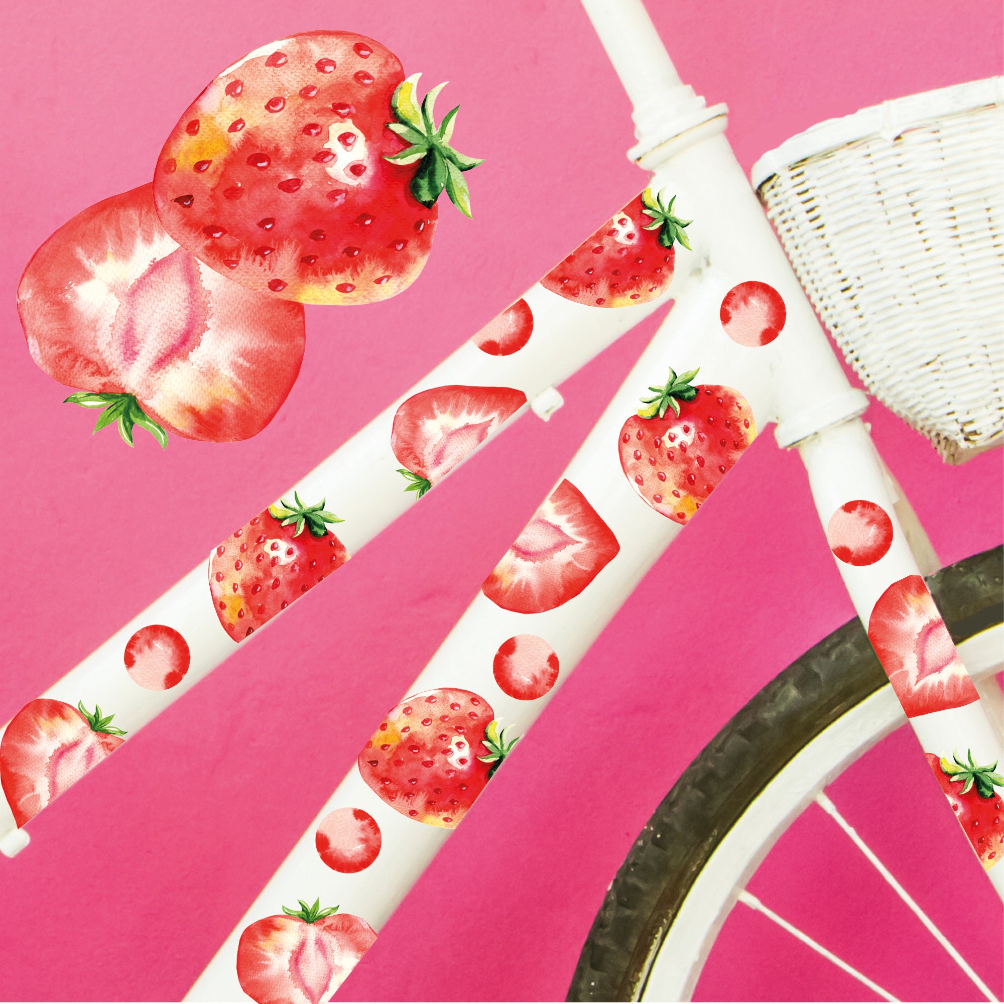 Fahrradaufkleber 36 Erdbeeren Obst Farbig Fahrrad Sticker Fahrraddesign Kinderfahrrad, Geschenk Geburtstag
