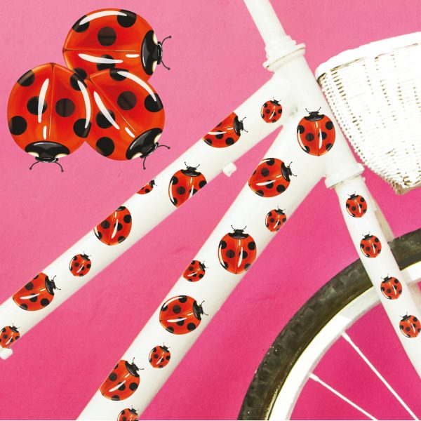 Auf dem Bild ist das Produkt: Fahrradaufkleber 40 Marienkäfer farbig Fahrrad Sticker Fahrraddesign Kinderfahrrad, Geschenk Geburtstag, Einschulung zum Preis von €12.90 abgebildet.