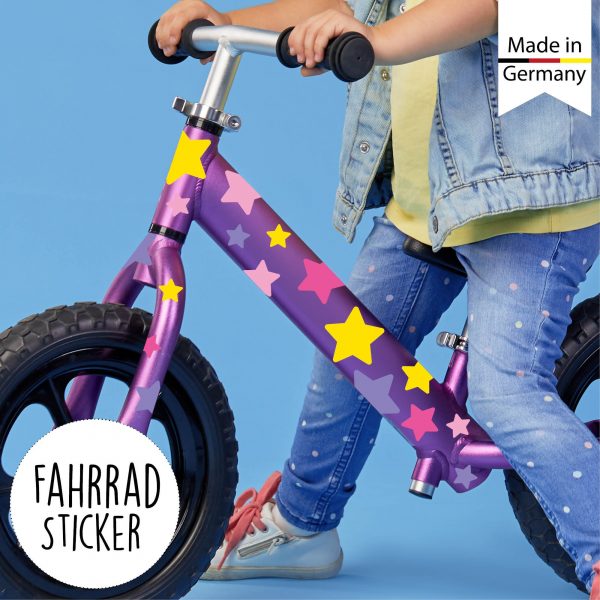 Auf dem Bild ist das Produkt: Fahrradaufkleber 54 Sterne Mädchen Fahrrad Sticker Fahrraddesign Kinderfahrrad, Geschenk Geburtstag zum Preis von €12.90 abgebildet.