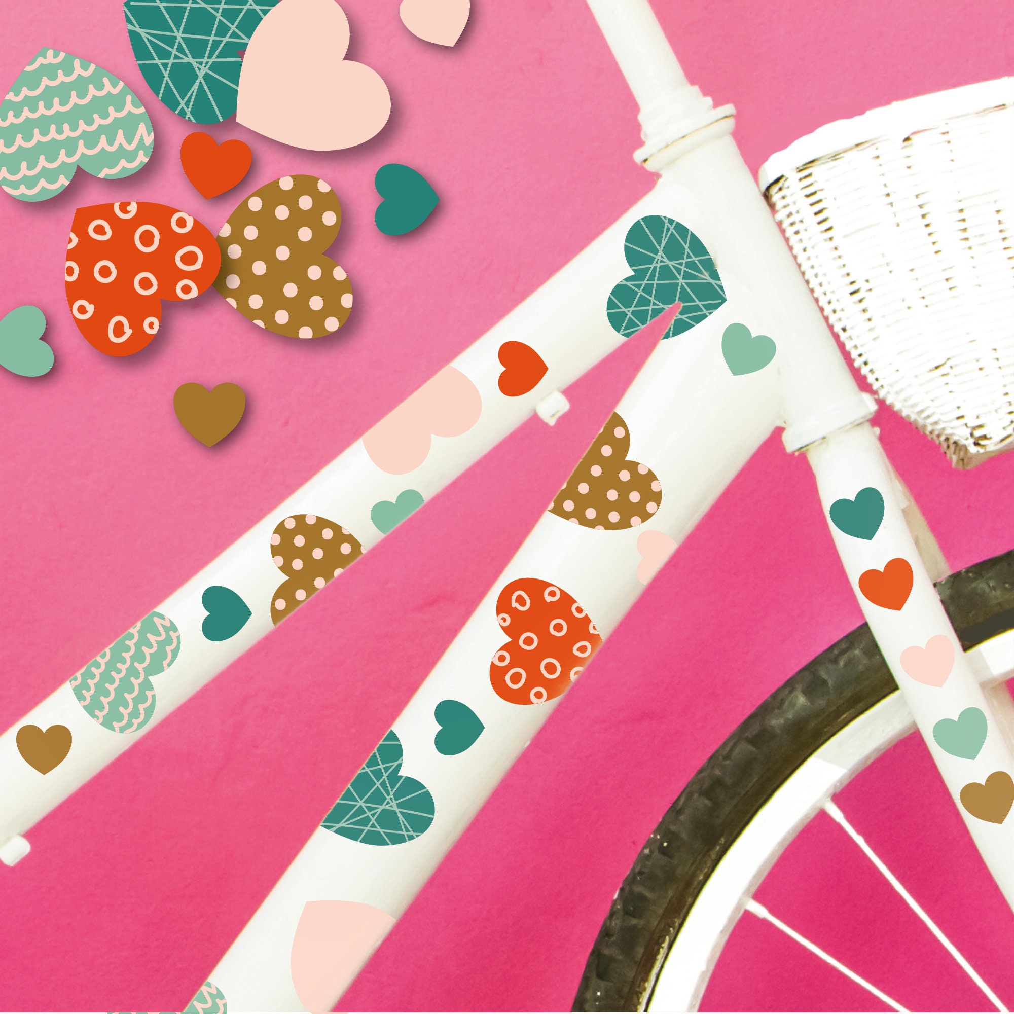 Fahrradaufkleber 64 Herzen Farbig Fahrrad Sticker Fahrraddesign Kinderfahrrad, Geburtstagsgeschenk