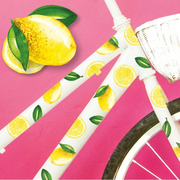 Auf dem Bild ist das Produkt: Fahrradaufkleber Zitrone Farbig Fahrrad 48 Sticker Fahrraddesign Kinderfahrrad, Geschenk zum Preis von €16.90 abgebildet.