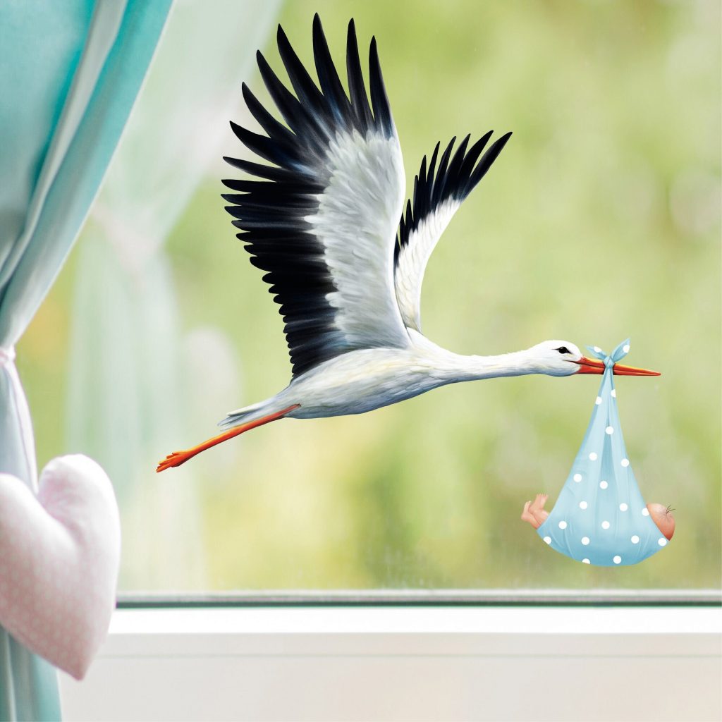 Fensterbild Frühling Klapperstorch Storch Baby Junge Geburt Fensterdeko ...