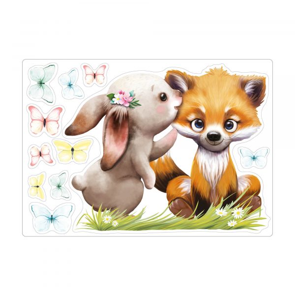 Auf dem Bild ist das Produkt: Fensterbild Frühling Ostern Wiederverwendbar Hase und Fuchs mit Schmetterlingen Fensterdeko Kinder, Frühlingsdeko, Osterdeko Kinderzimmer zum Preis von €14.9 abgebildet.