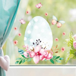 Auf dem Bild ist das Produkt: Fensterbild Frühling Ostern Osterei Blumen Schmetterlinge Fensterdeko Kinder, Frühlingsdeko, Osterdeko zum Preis von €13.90 abgebildet.