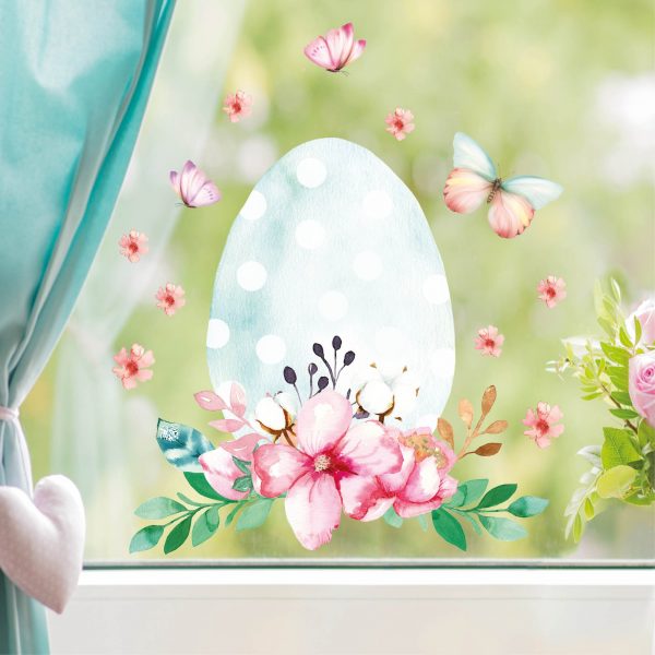 Auf dem Bild ist das Produkt: Fensterbild Frühling Ostern Osterei Blumen Schmetterlinge Fensterdeko Kinder, Frühlingsdeko, Osterdeko zum Preis von €13.90 abgebildet.