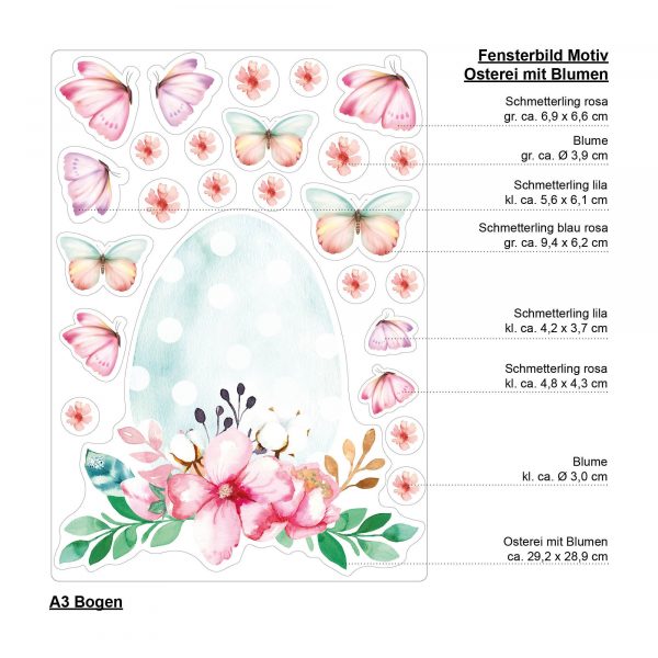 Auf dem Bild ist das Produkt: Fensterbild Frühling Ostern Osterei Blumen Schmetterlinge Fensterdeko Kinder, Frühlingsdeko, Osterdeko zum Preis von €13.90 abgebildet.