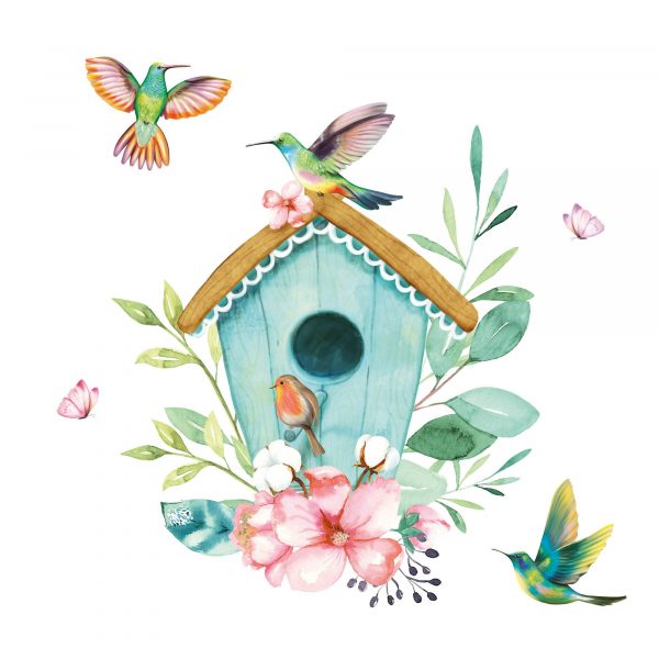 Auf dem Bild ist das Produkt: Fensterbild Frühling Vogelhäuschen mit Vögeln und Schmetterlingen Fensterdeko Kinderzimmer Kind, Frühlingsdeko, Osterdeko zum Preis von €13.9 abgebildet.