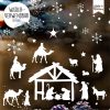 Auf dem Bild ist das Produkt: Fensterbild Weihnachten weiß Krippe Weihnachtskrippe wiederverwendbar Fensteraufkleber Schneeflocken Sterne zum Preis von €13.90 abgebildet.
