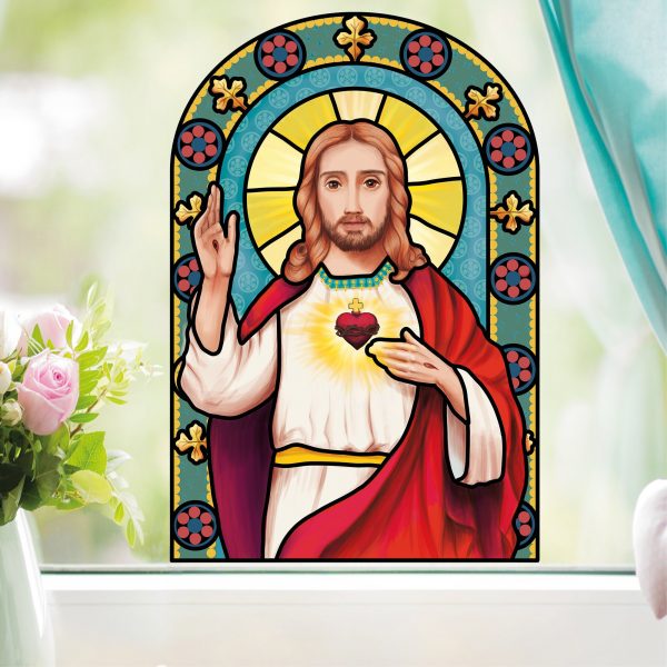 Auf dem Bild ist das Produkt: Fensterbild Winter Kirche Jesus wiederverwendbare Fensteraufkleber Mosaik Weihnachten zum Preis von €13.90 abgebildet.