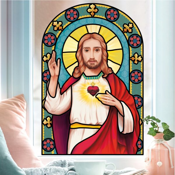 Auf dem Bild ist das Produkt: Fensterbild Winter Kirche Jesus wiederverwendbare Fensteraufkleber Mosaik Weihnachten zum Preis von €13.90 abgebildet.