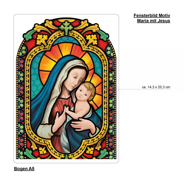 Auf dem Bild ist das Produkt: Fensterbild Winter Kirche Maria mit Kind wiederverwendbarer Fensteraufkleber Mosaik Weihnachten zum Preis von €9.90 abgebildet.