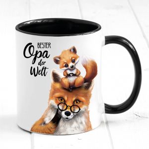 Auf dem Bild ist das Produkt: Kaffeetasse bedruckt Fuchs Bester Opa der Welt Geschenk Geburtstag, Vatertag zum Preis von €16.90 abgebildet.
