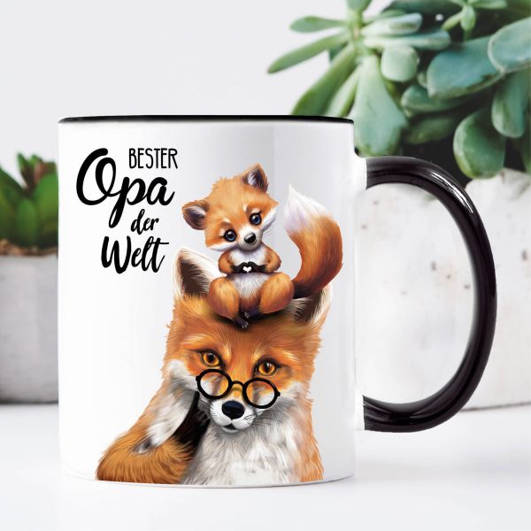 Auf dem Bild ist das Produkt: Kaffeetasse bedruckt Fuchs Bester Opa der Welt Geschenk Geburtstag, Vatertag zum Preis von €16.90 abgebildet.
