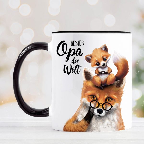 Auf dem Bild ist das Produkt: Kaffeetasse bedruckt Fuchs Bester Opa der Welt Geschenk Geburtstag, Vatertag zum Preis von €16.90 abgebildet.