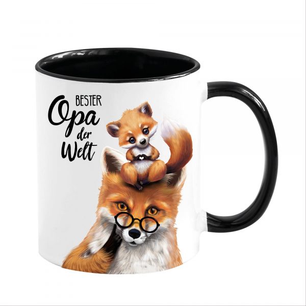 Auf dem Bild ist das Produkt: Kaffeetasse bedruckt Fuchs Bester Opa der Welt Geschenk Geburtstag, Vatertag zum Preis von €16.90 abgebildet.