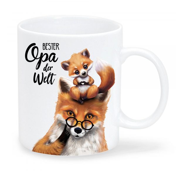 Auf dem Bild ist das Produkt: Ostergeschenk, Tasse bedruckt Fuchs Opa mit Fuchsjunges Bester Opa der Welt, Geschenk Geburtstag zum Preis von €15.90 abgebildet.