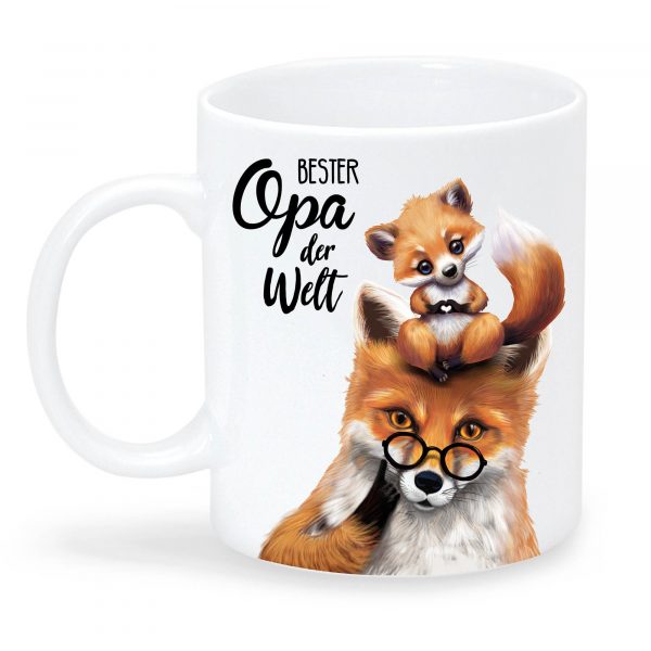Auf dem Bild ist das Produkt: Ostergeschenk, Tasse bedruckt Fuchs Opa mit Fuchsjunges Bester Opa der Welt, Geschenk Geburtstag zum Preis von €15.90 abgebildet.