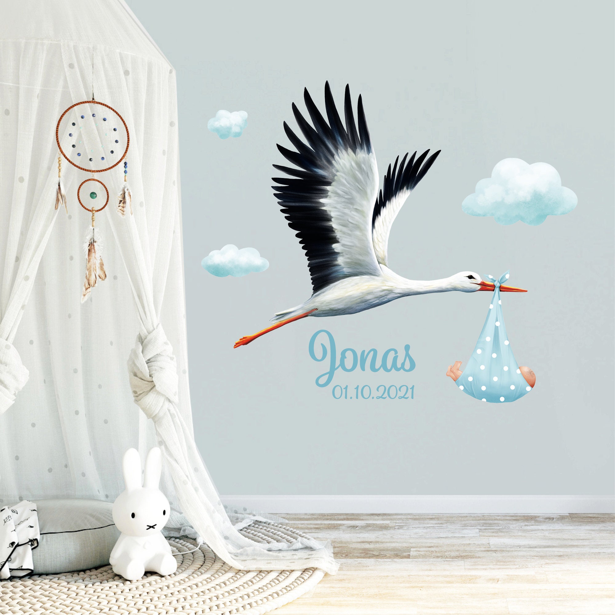 Dekoration Storch Kinderzimmer mit Wandtattoo Personalisiertes mit Babyzimmer Wandtattoo Loft Datum | Wunschnamen Baby und