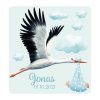 Auf dem Bild ist das Produkt: Personalisiertes Wandtattoo Kinderzimmer Storch mit Baby mit Wunschnamen und Datum Dekoration Babyzimmer zum Preis von €29.9 abgebildet.