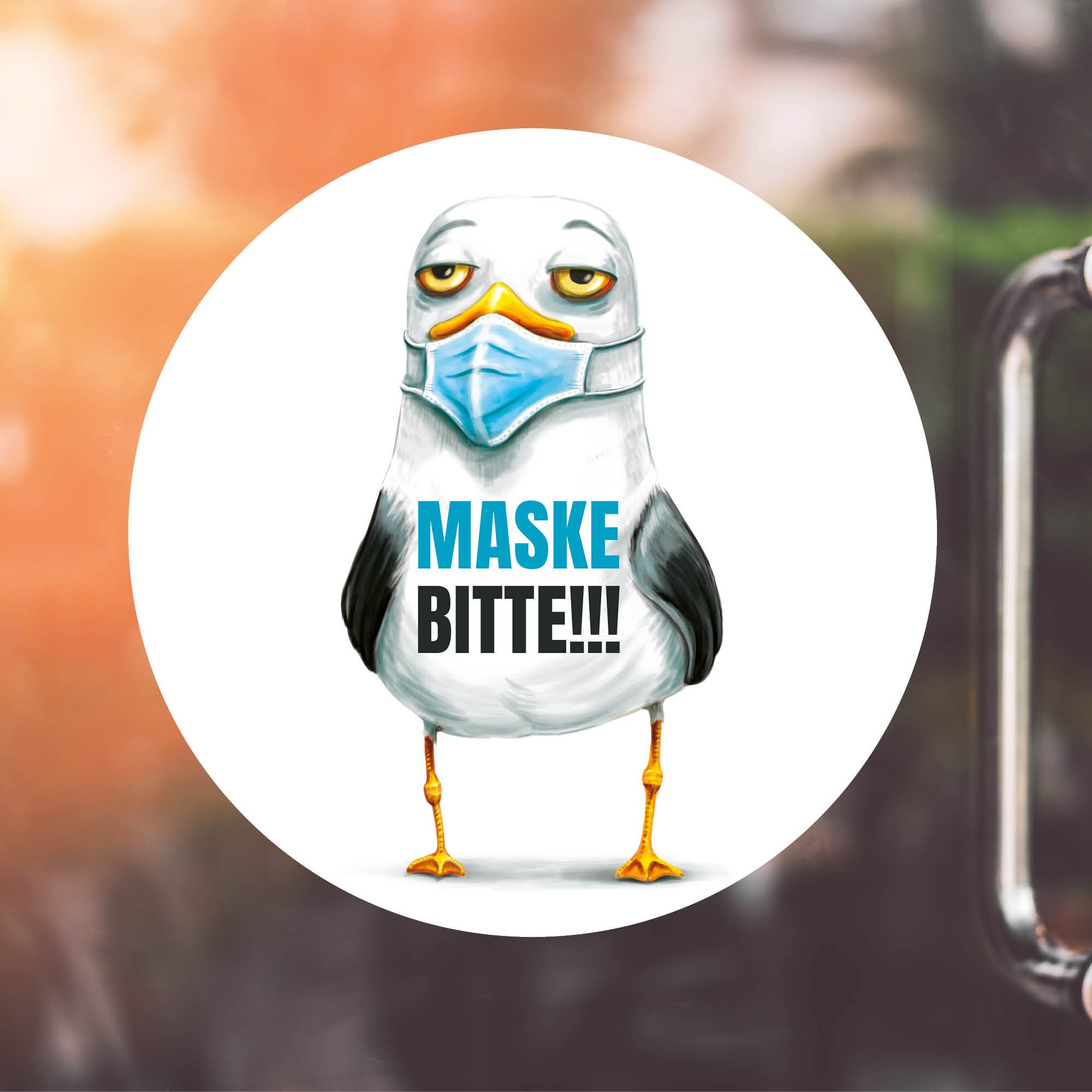 Schaufenster Eingangstür Maskenpflicht Sticker Maske bitte!!! mit Möwe, Corona Pandemie