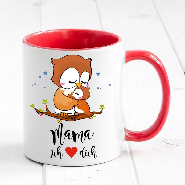 Auf dem Bild ist das Produkt: Tasse bedruckt Eule Mama ich liebe Dich Geschenk Kaffeetasse Kaffeebecher Geschenk Muttertag zum Preis von €17.90 abgebildet.