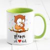 Auf dem Bild ist das Produkt: Tasse bedruckt Eule Mama ich liebe Dich Geschenk Kaffeetasse Kaffeebecher Geschenk Muttertag zum Preis von €17.90 abgebildet.