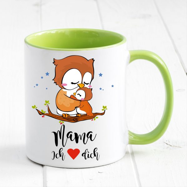 Auf dem Bild ist das Produkt: Tasse bedruckt Eule Mama ich liebe Dich Geschenk Kaffeetasse Kaffeebecher Geschenk Muttertag zum Preis von €17.90 abgebildet.