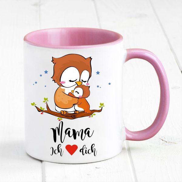 Auf dem Bild ist das Produkt: Tasse bedruckt Eule Mama ich liebe Dich Geschenk Kaffeetasse Kaffeebecher Geschenk Muttertag zum Preis von €17.90 abgebildet.