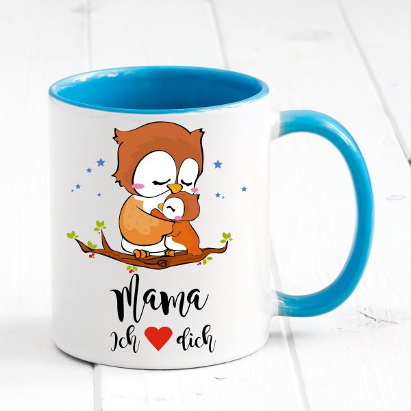 Auf dem Bild ist das Produkt: Tasse bedruckt Eule Mama ich liebe Dich Geschenk Kaffeetasse Kaffeebecher Geschenk Muttertag zum Preis von €17.90 abgebildet.