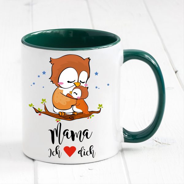 Auf dem Bild ist das Produkt: Tasse bedruckt Eule Mama ich liebe Dich Geschenk Kaffeetasse Kaffeebecher Geschenk Muttertag zum Preis von €17.90 abgebildet.