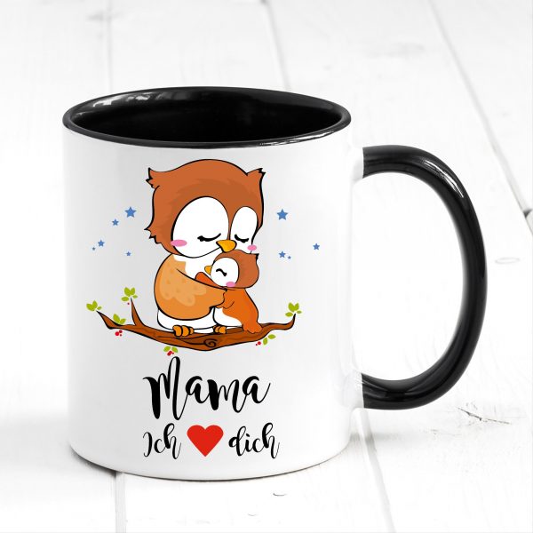 Auf dem Bild ist das Produkt: Tasse bedruckt Eule Mama ich liebe Dich Geschenk Kaffeetasse Kaffeebecher Geschenk Muttertag zum Preis von €17.90 abgebildet.