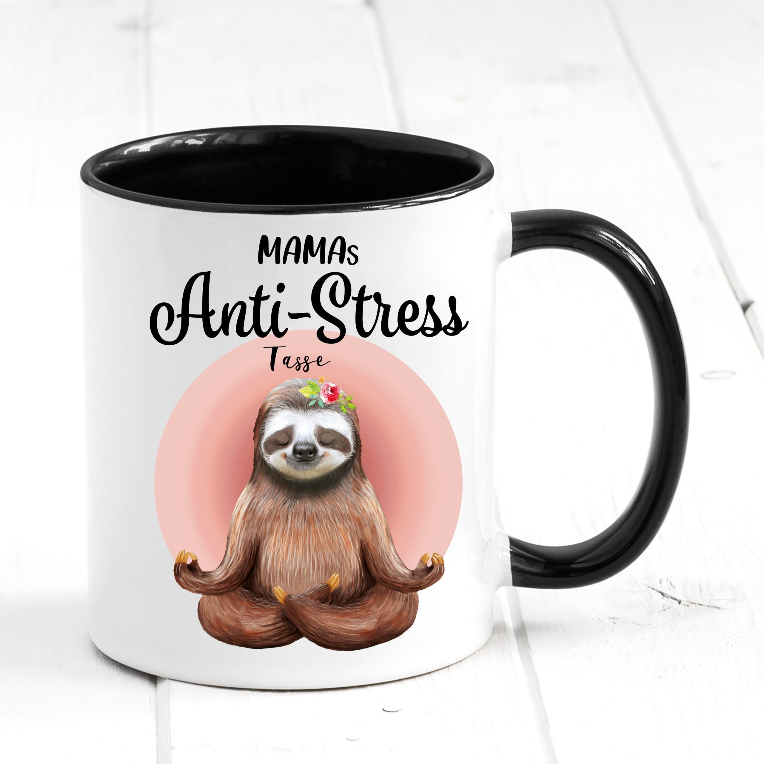 Tasse bedruckt Faultier Mamas Anti-Stress Tasse, Geschenk Mama Geburtstag Kaffeetasse Kaffeebecher