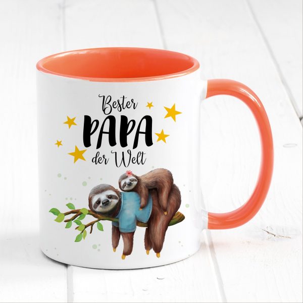 Auf dem Bild ist das Produkt: Tasse bedruckt Faultier mit Tochter oder Sohn Bester Papa der Welt, Geschenk Vater, Geburtstag Kaffeetasse Kaffeebecher, Vatertag zum Preis von €17.90 abgebildet.