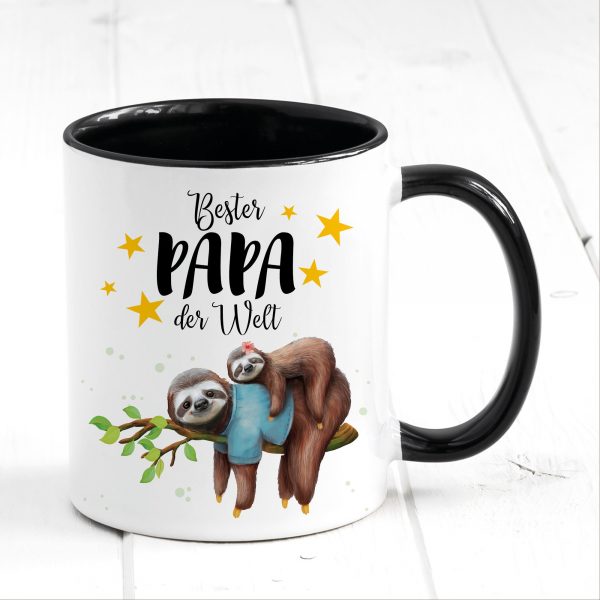 Auf dem Bild ist das Produkt: Tasse bedruckt Faultier mit Tochter oder Sohn Bester Papa der Welt, Geschenk Vater, Geburtstag Kaffeetasse Kaffeebecher, Vatertag zum Preis von €17.90 abgebildet.