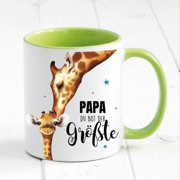 Auf dem Bild ist das Produkt: Tasse bedruckt für Papa Du bist der größte mit Giraffe, Geschenk Geburtstag Kaffeetasse Kaffeebecher, Vatertagsgeschenk zum Preis von €17.9 abgebildet.
